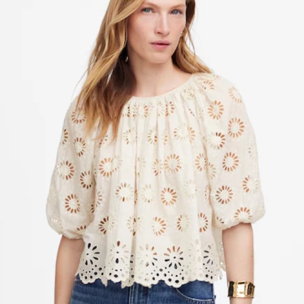 Madewell Cream Eyelet Peasant Blouse